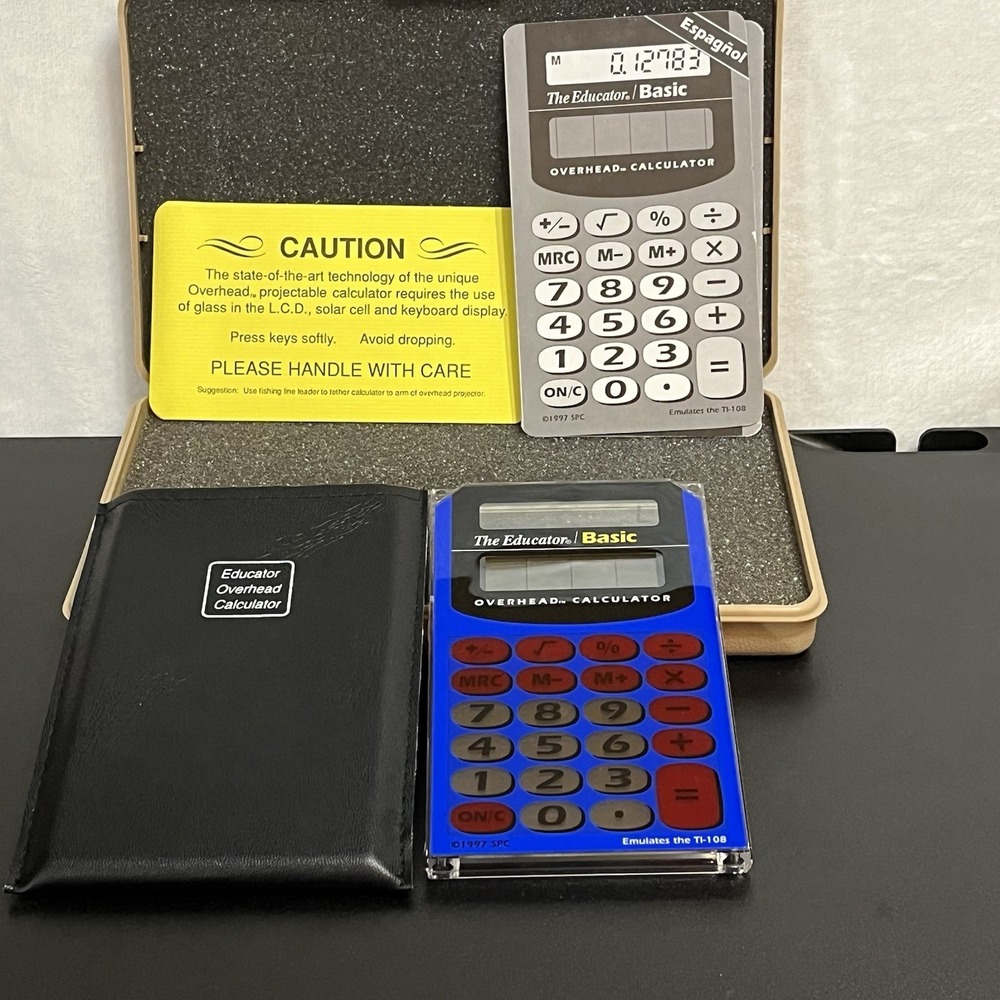 Calculator Keeper Overhead Calculator with Protective Case Paperwork Excellent